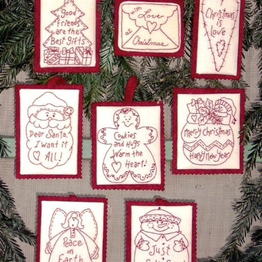 Picture of Holiday Words RedWork Ornaments - Hand Embroidery Pattern - Download
