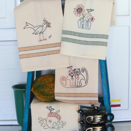 Picture of Harvest Tea Towels - Hand Embroidery Pattern - Download