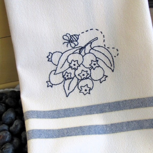 Picture of Fruit & Veggie Blueberries Tea Towel - Hand Embroidery Pattern - Download