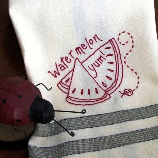 Picture of Fruit & Veggie Watermelon Tea Towel - Hand Embroidery Pattern - Download