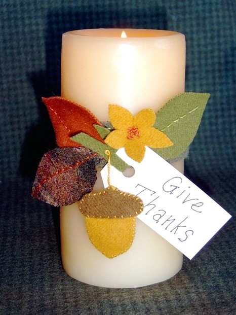 Give Thanks Candle Holder- Wool Applique Pattern - Download