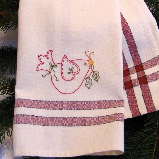 Picture of Holiday Dove Tea Towel - Hand Embroidery Pattern - Download