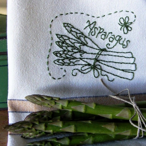 Picture of Fruit & Veggie Asparagus Tea Towels - Hand Embroidery Pattern - Download