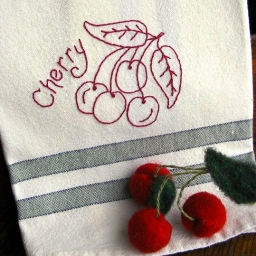 Picture of Fruit & Veggie Towels - Cherry - Hand Embroidery Pattern - Download