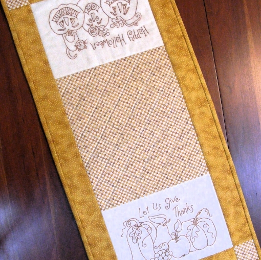 Picture of Halloween & Thanksgiving Table Runner - Hand Embroidery Pattern - Download