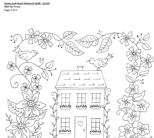 Home and Heart Redwork Quilt
